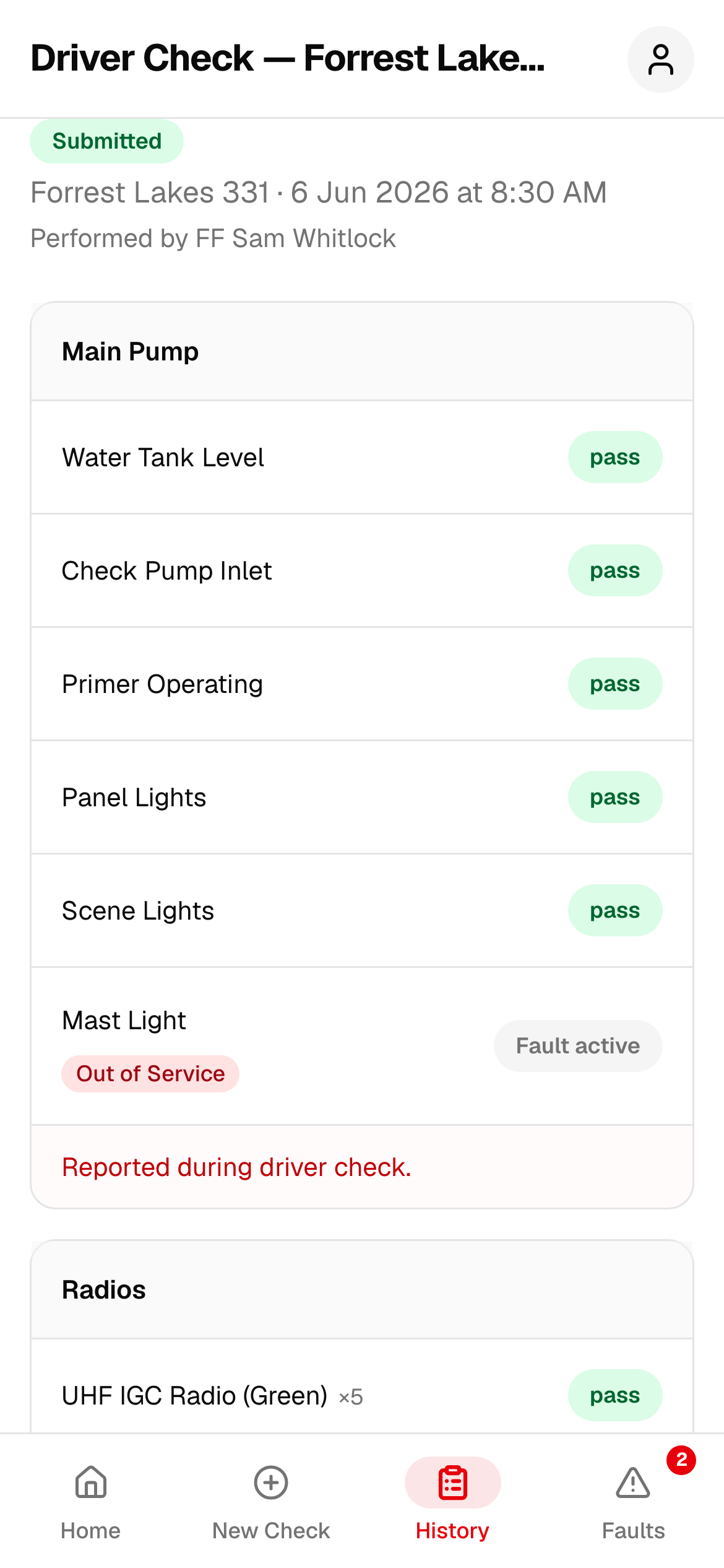 A submitted check record, item by item